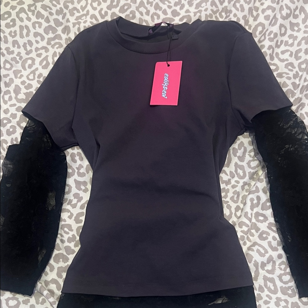 Edikted Black Short Sleeve Top with Lace Accents Never worn